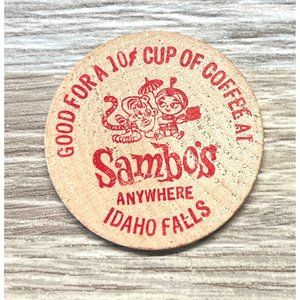Vintage Wooden Nickel Token Sambo's Anywhere Idaho Falls 1.5" Across